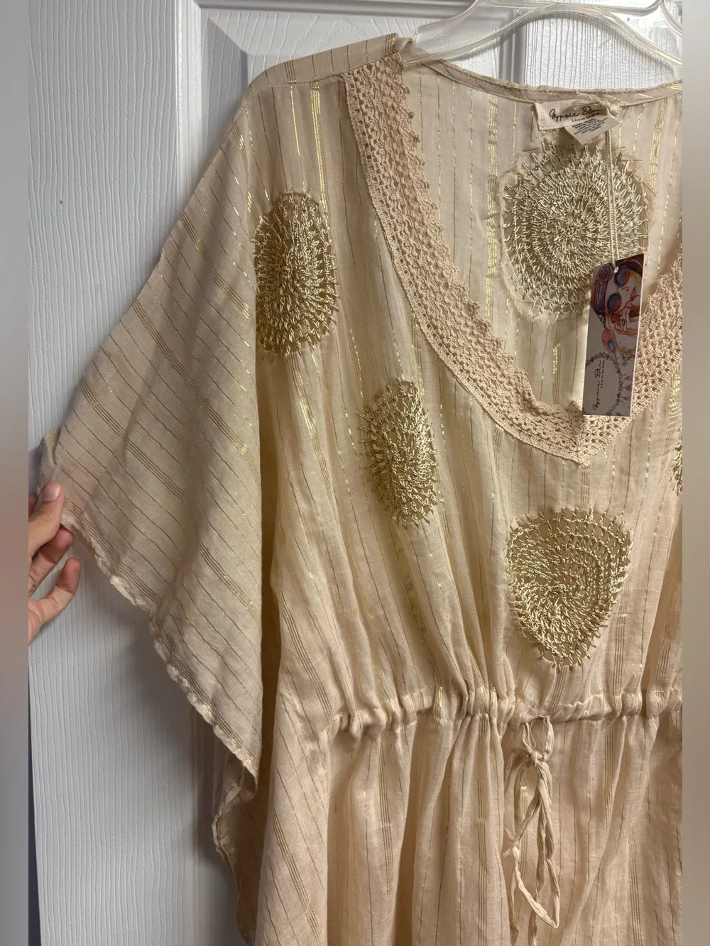 NWT Gypsy Blu Embroidered Beach/Swim Cover-Up W/ Drawstring & Shimmer One Size